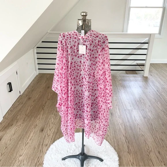 NWT LC, hot pink floral print kimono beach cover-up - Picture 6 of 9